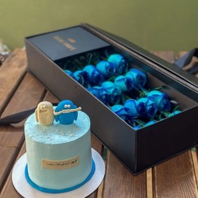 تصویر پک هدیه و کیک تولد با گل پسرانه 