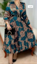 تصویر پیراهن زنانه ساتن طرح دامن پلیسه - سایز Yaldayi