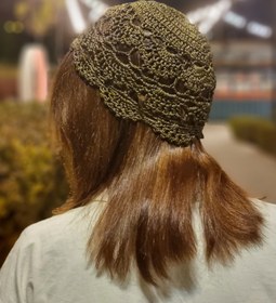 تصویر کلاه توری مکرومه سبز یشمی Jade green macrame lace hat