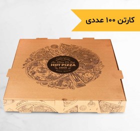 تصویر جعبه پیتزا یکبارمصرف کاغذی ۳۳×۳۳ سانتیمتر ایفلوت طرح هات 