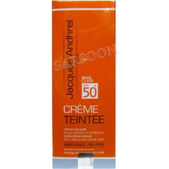 تصویر کرم ضد آفتاب بژ روشن SPF50 ژاک آندرل پاریس پوست چرب ومستعد آکنه 50 میلی لیتر Light beige sunscreen SPF50 by Jacques Andrel Paris for oily and acne-prone skin 