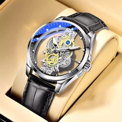 تصویر ساعت مچی مردانه بین باند مدل Unraion با بند چرمی و صفحه نمایان 