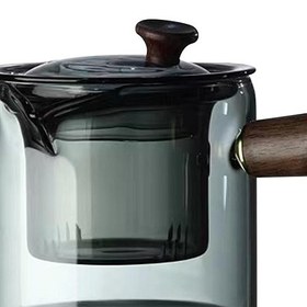 تصویر قوری دمنوش‌ساز پیرکس رنگ دودی تک دسته شیک وارداتی 