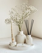 تصویر گلدان و شمعدان و استند عود (ست ۵تیکه دکوری) سفید طلایی 