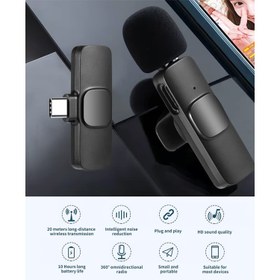 تصویر میکروفن یقه ای بی سیم Type-C و Lightning مدل k9 K9 Type C wireless microphone