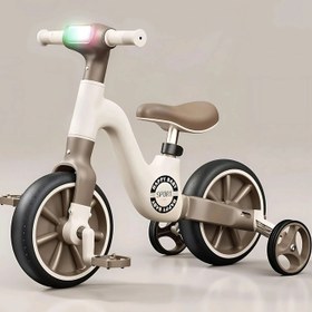 تصویر سه چرخه کودک موزیکال و چراغ دار مدل TRIO - کرم قهوه ای 