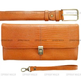 تصویر ست کیف و کمربند مردانه چرم طبیعی مدل آرتا کد 1243 ARTA Mens leather bag and belt set | HONEY Color model - 1243