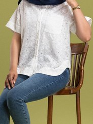 تصویر شومیز زنانه برنس مدل آسو خامه دوزی جیب دار رنگ مشکی و سفید 