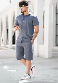 تصویر ست پیراهن و شلوارک کتان مردانه کد 241001 