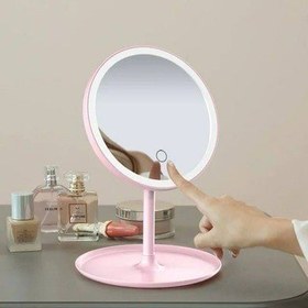 تصویر آیینه آرایشی رومیزی ال ای دی دار پایه طرح دار Led makeup mirror