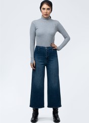 تصویر شلوار جین واید لگ آبی تیره برفکی 3101127 Dark blue wide-leg jeans with a flared hem Royal jeans