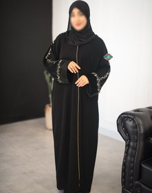 تصویر مانتو عبایی جواهر دوزی مدل ثریا رنگ سیاه 