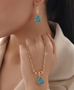 تصویر گوشواره و گردنبند نقره فیروزه مدل P1130 