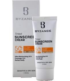 تصویر کرم ضد آفتاب رنگی SPF50 پوست خشک بیزانس | بژ طلایی Byzance Tinted Sunscreen Cream SPF50 For Dry Skin | Gold Beige