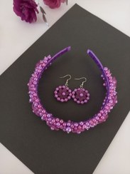 تصویر تل جواهردوزی مدل شکوفه همراه با گوشواره 