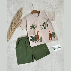 تصویر تیشرت و شلوارک نوزادی طرح حیوانات جنگل 