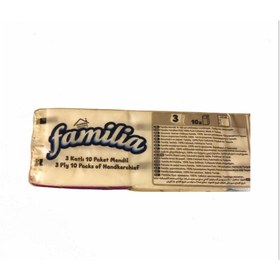 تصویر دستمال کاغذی جیبی 10 برگ فامیلا مدل super strang label بسته 10 عددی 