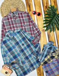 تصویر پیراهن نخ کتان چهارخانه سایز بزرگ پسرانه 