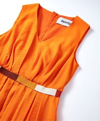 تصویر خرید اینترنتی پیراهن رسمی زنانه نارنجی برند ipekyol IS1230002431 ا Colorblock kuşaklı midi elbise Colorblock kuşaklı midi elbise