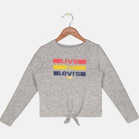 تصویر بلوز طوسی دخترانه با یقه گرد و آستین بلند، دارای لوگوی برند برند levi's Kids Girls Round Neck Long Sleeves Brand Logo Top, Grey