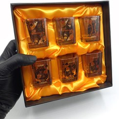 تصویر ست هدیه شات 6عددی شامپاینی مدل مربع طرح پاسور 710070 