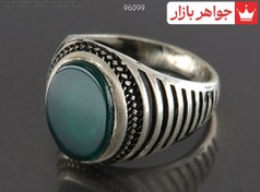 تصویر انگشتر نقره عقیق سبز اسپرت مردانه - کد 96099 