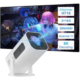 تصویر ویدیو پرژکتور HY320 سیستم عامل اندروید HY320 Portable Projector Android 11 WIFI 6 BT 5.0 Proyector 4K Full hd 200 ANSI Lumen Mini Projector for Home Theater