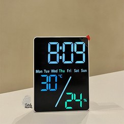 تصویر ساعت دیجیتال LED رو میزی با نمایش زمان و تاریخ 