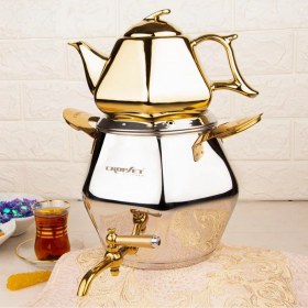 تصویر ست کتری قوری کروپ ست مدل الماس طلایی کد Croupset Diamond Model Kettle and Teapot Set - Code