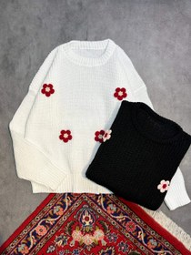 تصویر بلوز بافت دخترانه و زنانه گل دار | فری سایز | مناسب فصل سرد | استایل روزمره شیک - خاکی 