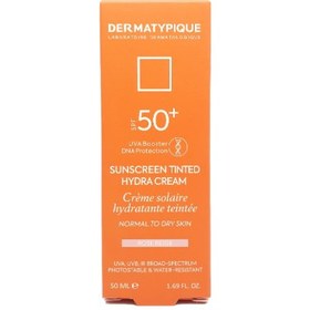 تصویر ضد آفتاب رنگی پوست خشک SPF50 (رز بژ) درماتیپیک Sunscreen Tinted Fluid SPF50 Dermatypique 