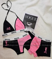 تصویر ست کاپلی نخی زنانه و مردانه طرح پلنگ صورتی 