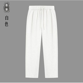 تصویر شلوار کتان مردانه تابستانی با کیفیت - سفید [آخرین روز] برند generic Summer Linen Cotton Mens Casual Pants Quality-White [last day]