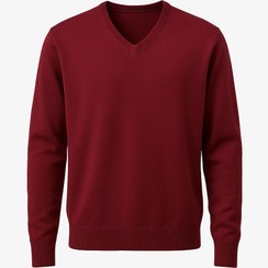 تصویر بافت مردانه یقه هفت فری‌سایز در ۸ رنگ | مناسب (XL تا 3XL) - زرشکی Men’s V-Neck Free Size Knitted Sweater – 8 Colors (Fits XL–3XL)