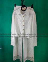 تصویر ست شومیز کتی گیپور جلو دکمه و شلوار سفید و مشکی 