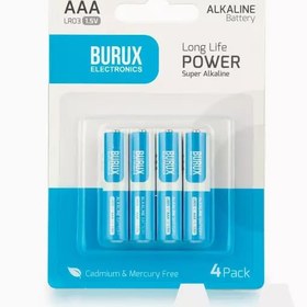 تصویر باتری نیم قلمی بروکس مدل آلکالاین  AAA بسته 4 عددی battery Burux model alkaline AAA Pack of 4