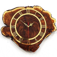 تصویر ساعت دیواری چوبی رستیک چوب سنجد ورزین طرح گل طبیعی Rustic Wooden Wall Clock