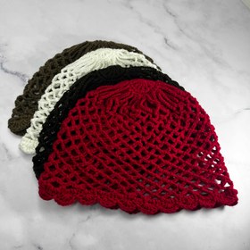 تصویر کلاه مکرومه کد 1010 - زرشکی 