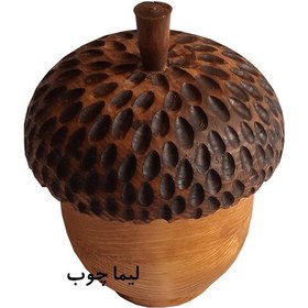تصویر جا ادویه ای چوبی طرح بلوط گیاهی 