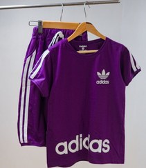 تصویر ست تیشرت و شلوارک آدیداس پسرانه رنگ آبی سایز L 