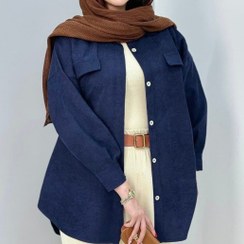 تصویر مانتو مخمل کبریتی سایز بزرگ 9800 مانتو مخمل کبریتی سرمه ای