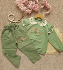 تصویر بلوز وشلوار دخترانه یقه گیپور 