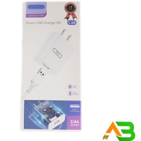 تصویر آداپتور 16 وات برند تونک همراه با کابل میکرو 2.4 آمپر مدل C68 Tonek Charging Adapter 16W 2.4A Model C68 With Micro USB Cable