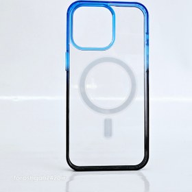 تصویر قاب شفاف ایفون Berlia طرح دو رنگ مگسیف دار - بنفش، آبی / IP 12 pro max Transparent iPhone case Berlia two-tone with MagSafe