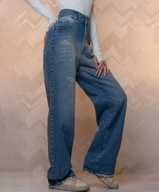 تصویر شلوار جین نیم بگ رنگ آبی وسط | کد 5478 