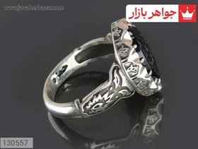 تصویر انگشتر عقیق سیاه (اونیکس) خطی بسیار زیبا با حکاکی جانم حسین _کد:۳۳۶۱۵ 