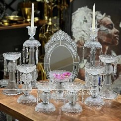 تصویر سرویس هفت سین ۹ تکه بلور باکارا مدل الماسین - شامل ۷ ظرف پایه‌دار و ۲ شمعدان بلند 