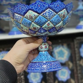 تصویر کاسه پایه دار سایز 25میناکاری (میوه خوری مینا کاری سایز متوسط) 