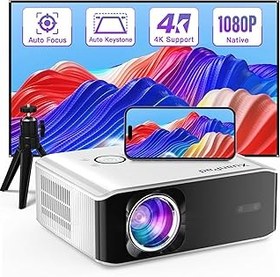 تصویر AI Auto Focus Keystone 26000l Native 1080p Smart Portable Projector 4K از سینمای خانگی در فضای باز با سه پایه برای iOS Android TV Stick پشتیبانی می کند AI Auto Focus Keystone 26000L Native 1080P Smart Portable Projector 4K Supported Outdoor Home Cinema with Tripod for iOS Android TV Stick