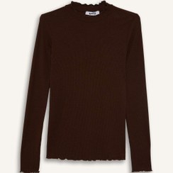 تصویر تی‌شرت آستین بلند زنانه قهوه ای تیره دفکتو 